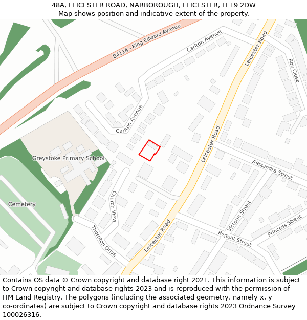 48A, LEICESTER ROAD, NARBOROUGH, LEICESTER, LE19 2DW: Location map and indicative extent of plot