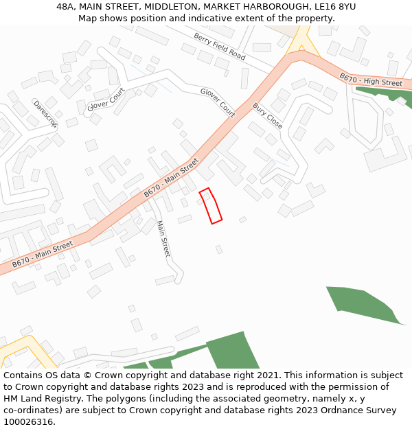 48A, MAIN STREET, MIDDLETON, MARKET HARBOROUGH, LE16 8YU: Location map and indicative extent of plot