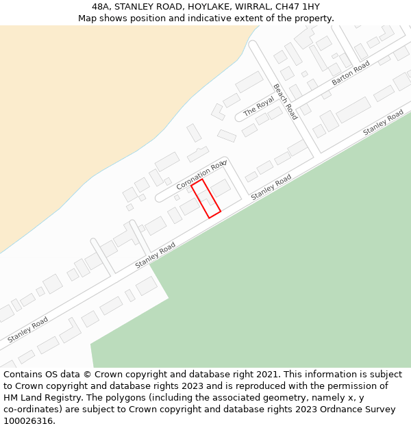 48A, STANLEY ROAD, HOYLAKE, WIRRAL, CH47 1HY: Location map and indicative extent of plot