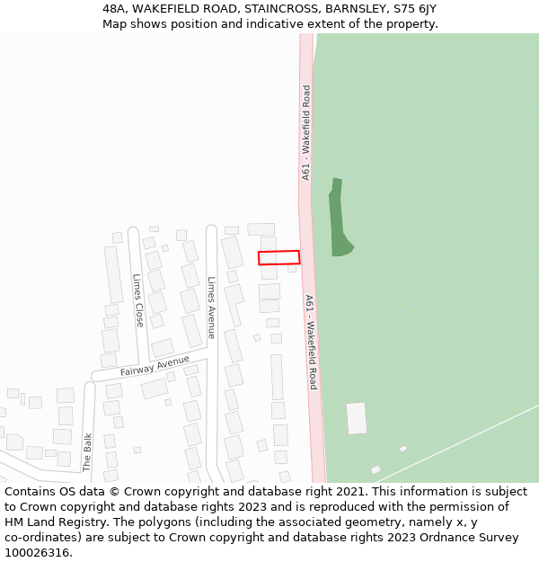 48A, WAKEFIELD ROAD, STAINCROSS, BARNSLEY, S75 6JY: Location map and indicative extent of plot