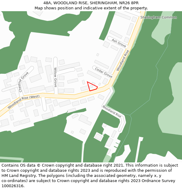 48A, WOODLAND RISE, SHERINGHAM, NR26 8PR: Location map and indicative extent of plot