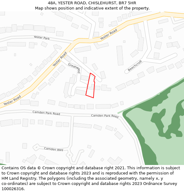 48A, YESTER ROAD, CHISLEHURST, BR7 5HR: Location map and indicative extent of plot