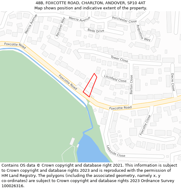 48B, FOXCOTTE ROAD, CHARLTON, ANDOVER, SP10 4AT: Location map and indicative extent of plot