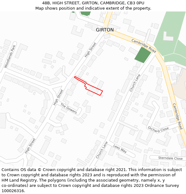 48B, HIGH STREET, GIRTON, CAMBRIDGE, CB3 0PU: Location map and indicative extent of plot