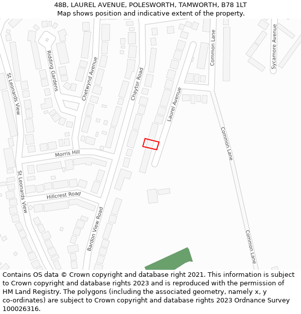 48B, LAUREL AVENUE, POLESWORTH, TAMWORTH, B78 1LT: Location map and indicative extent of plot