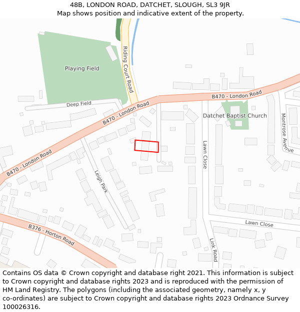 48B, LONDON ROAD, DATCHET, SLOUGH, SL3 9JR: Location map and indicative extent of plot