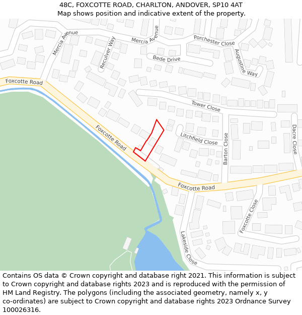 48C, FOXCOTTE ROAD, CHARLTON, ANDOVER, SP10 4AT: Location map and indicative extent of plot