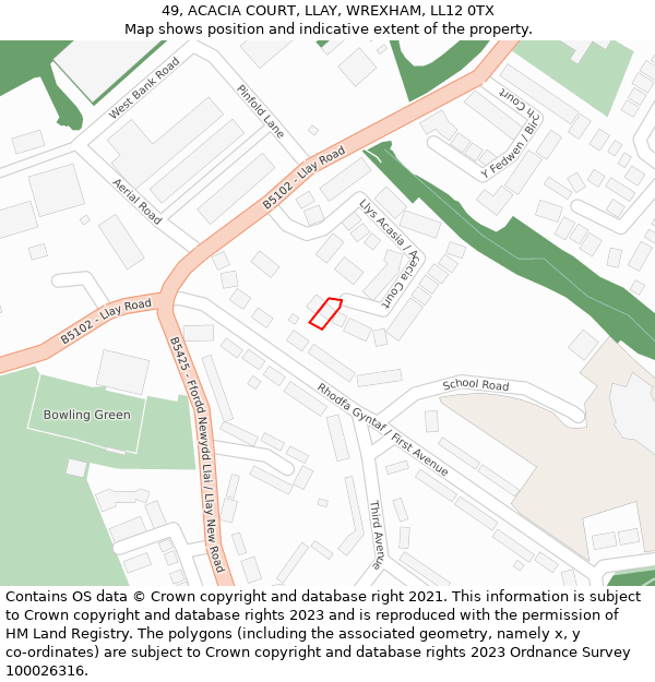 49, ACACIA COURT, LLAY, WREXHAM, LL12 0TX: Location map and indicative extent of plot