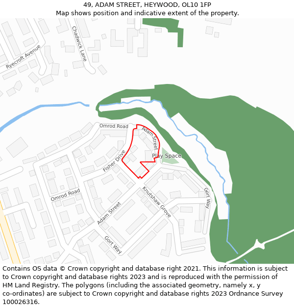 49, ADAM STREET, HEYWOOD, OL10 1FP: Location map and indicative extent of plot