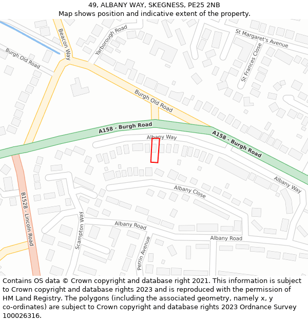 49, ALBANY WAY, SKEGNESS, PE25 2NB: Location map and indicative extent of plot