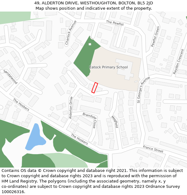 49, ALDERTON DRIVE, WESTHOUGHTON, BOLTON, BL5 2JD: Location map and indicative extent of plot