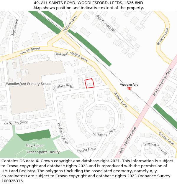 49, ALL SAINTS ROAD, WOODLESFORD, LEEDS, LS26 8ND: Location map and indicative extent of plot