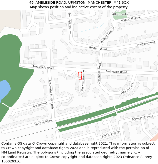 49, AMBLESIDE ROAD, URMSTON, MANCHESTER, M41 6QX: Location map and indicative extent of plot