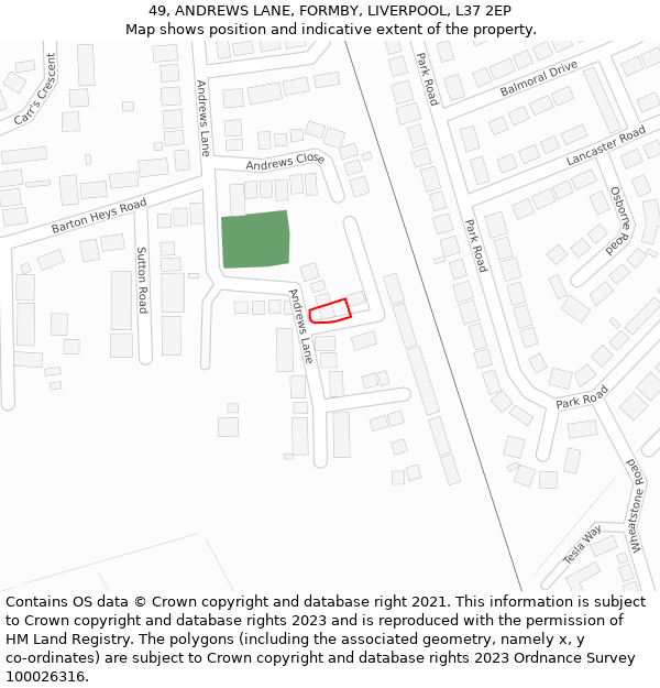 49, ANDREWS LANE, FORMBY, LIVERPOOL, L37 2EP: Location map and indicative extent of plot