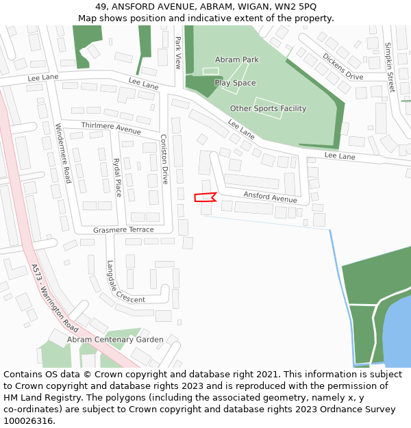 49, ANSFORD AVENUE, ABRAM, WIGAN, WN2 5PQ: Location map and indicative extent of plot