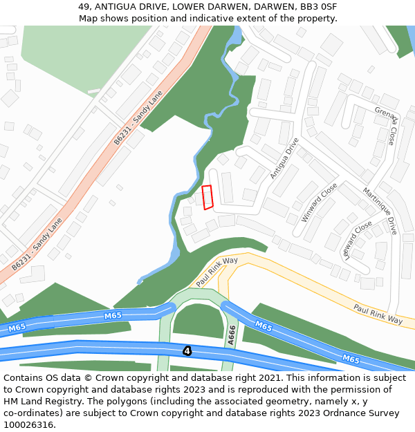 49, ANTIGUA DRIVE, LOWER DARWEN, DARWEN, BB3 0SF: Location map and indicative extent of plot