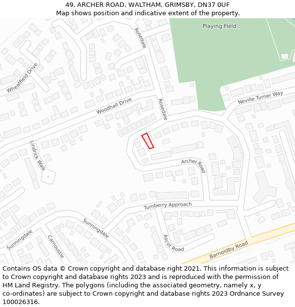 49, ARCHER ROAD, WALTHAM, GRIMSBY, DN37 0UF: Location map and indicative extent of plot