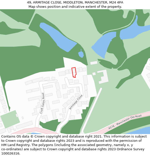 49, ARMITAGE CLOSE, MIDDLETON, MANCHESTER, M24 4PA: Location map and indicative extent of plot