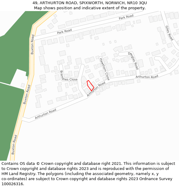 49, ARTHURTON ROAD, SPIXWORTH, NORWICH, NR10 3QU: Location map and indicative extent of plot