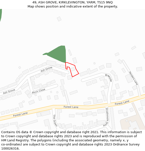 49, ASH GROVE, KIRKLEVINGTON, YARM, TS15 9NQ: Location map and indicative extent of plot