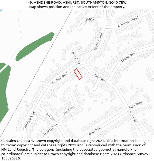 49, ASHDENE ROAD, ASHURST, SOUTHAMPTON, SO40 7BW: Location map and indicative extent of plot