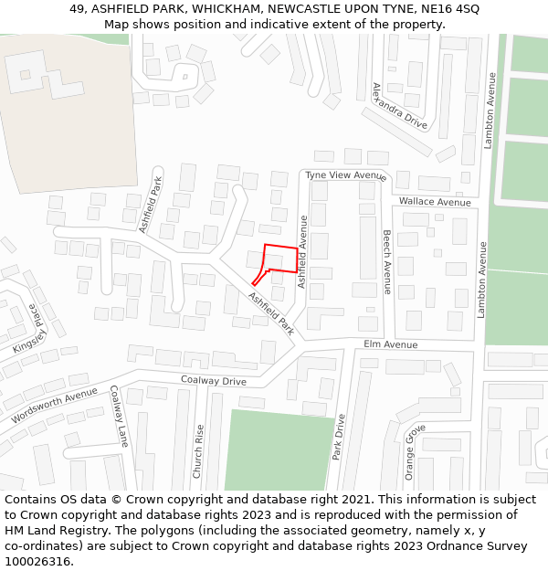 49, ASHFIELD PARK, WHICKHAM, NEWCASTLE UPON TYNE, NE16 4SQ: Location map and indicative extent of plot