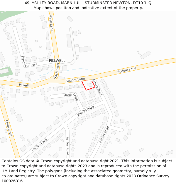 49, ASHLEY ROAD, MARNHULL, STURMINSTER NEWTON, DT10 1LQ: Location map and indicative extent of plot