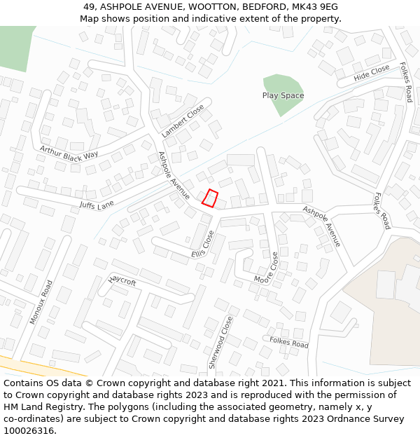 49, ASHPOLE AVENUE, WOOTTON, BEDFORD, MK43 9EG: Location map and indicative extent of plot