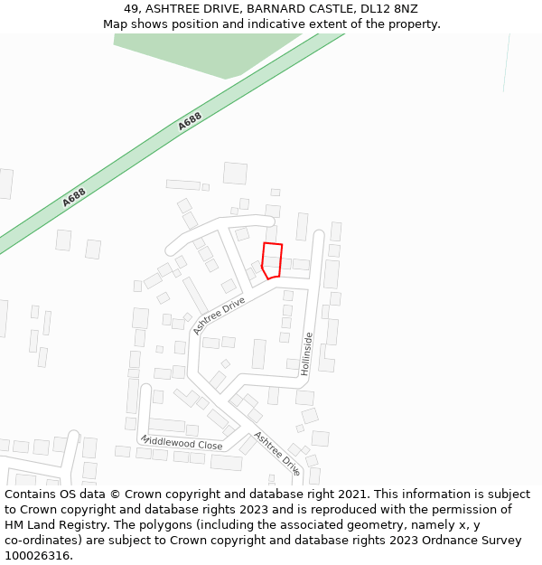 49, ASHTREE DRIVE, BARNARD CASTLE, DL12 8NZ: Location map and indicative extent of plot