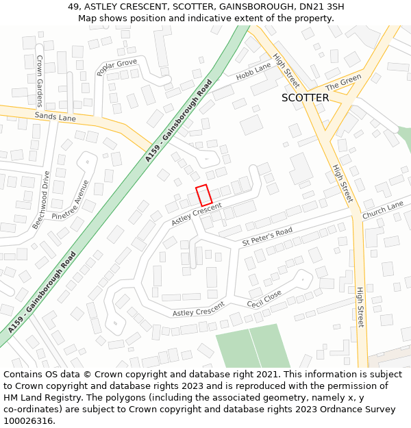 49, ASTLEY CRESCENT, SCOTTER, GAINSBOROUGH, DN21 3SH: Location map and indicative extent of plot