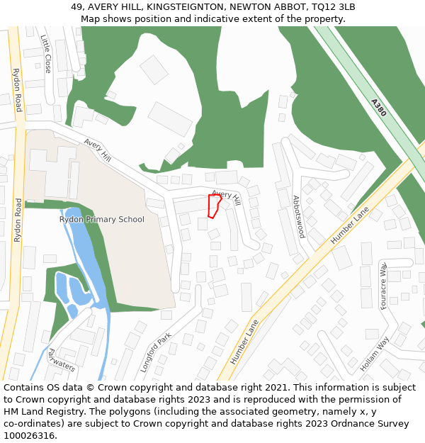 49, AVERY HILL, KINGSTEIGNTON, NEWTON ABBOT, TQ12 3LB: Location map and indicative extent of plot
