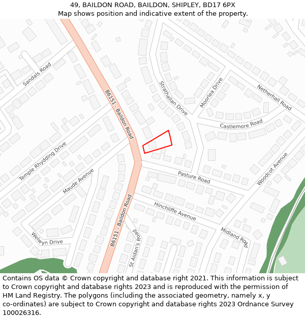 49, BAILDON ROAD, BAILDON, SHIPLEY, BD17 6PX: Location map and indicative extent of plot