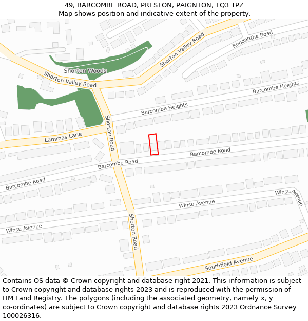 49, BARCOMBE ROAD, PRESTON, PAIGNTON, TQ3 1PZ: Location map and indicative extent of plot