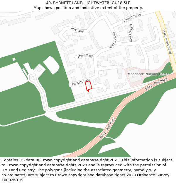 49, BARNETT LANE, LIGHTWATER, GU18 5LE: Location map and indicative extent of plot
