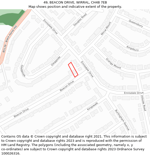 49, BEACON DRIVE, WIRRAL, CH48 7EB: Location map and indicative extent of plot