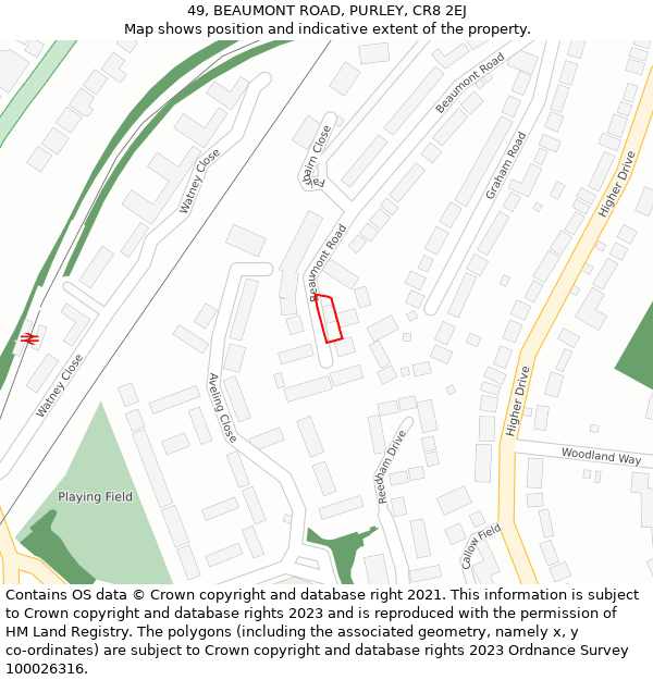 49, BEAUMONT ROAD, PURLEY, CR8 2EJ: Location map and indicative extent of plot