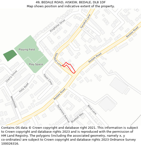 49, BEDALE ROAD, AISKEW, BEDALE, DL8 1DF: Location map and indicative extent of plot