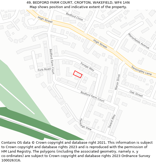 49, BEDFORD FARM COURT, CROFTON, WAKEFIELD, WF4 1AN: Location map and indicative extent of plot