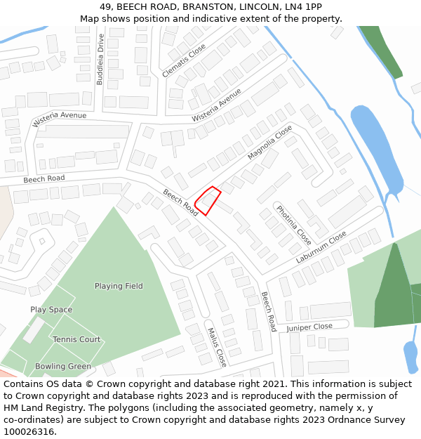 49, BEECH ROAD, BRANSTON, LINCOLN, LN4 1PP: Location map and indicative extent of plot