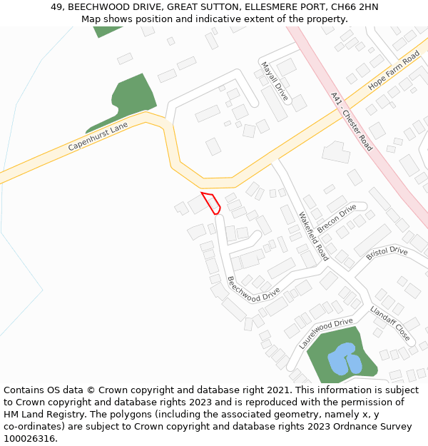 49, BEECHWOOD DRIVE, GREAT SUTTON, ELLESMERE PORT, CH66 2HN: Location map and indicative extent of plot