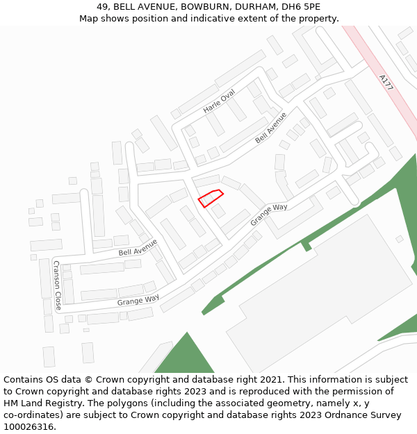 49, BELL AVENUE, BOWBURN, DURHAM, DH6 5PE: Location map and indicative extent of plot