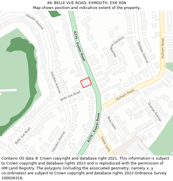 49, BELLE VUE ROAD, EXMOUTH, EX8 3DN: Location map and indicative extent of plot