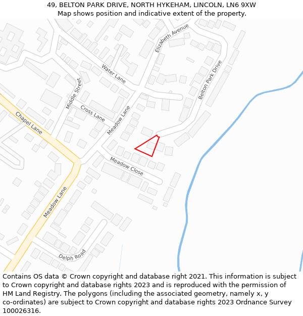 49, BELTON PARK DRIVE, NORTH HYKEHAM, LINCOLN, LN6 9XW: Location map and indicative extent of plot