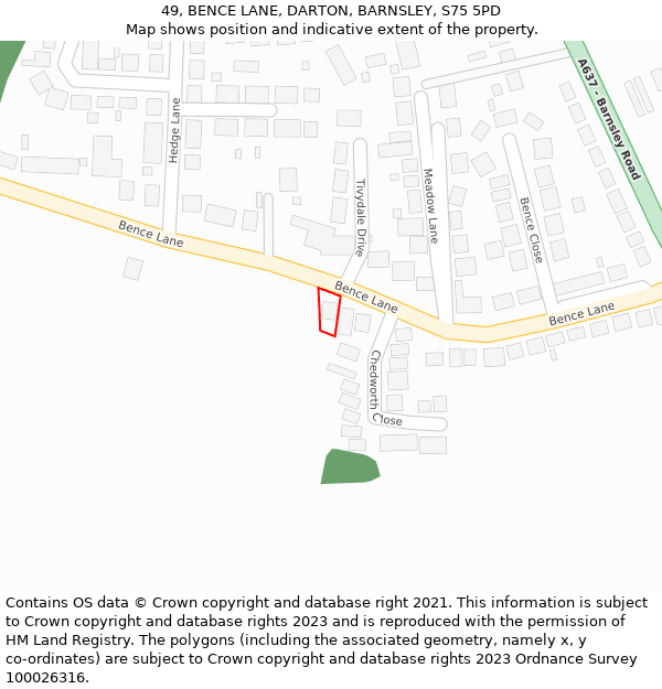 49, BENCE LANE, DARTON, BARNSLEY, S75 5PD: Location map and indicative extent of plot