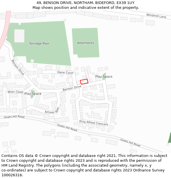 49, BENSON DRIVE, NORTHAM, BIDEFORD, EX39 1UY: Location map and indicative extent of plot