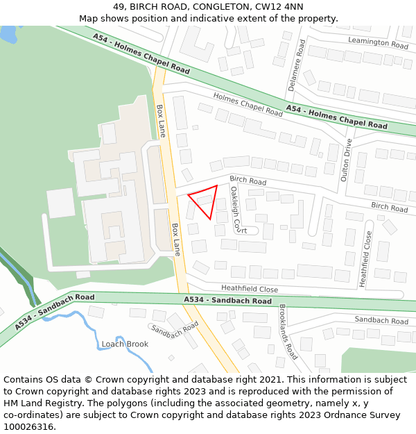 49, BIRCH ROAD, CONGLETON, CW12 4NN: Location map and indicative extent of plot