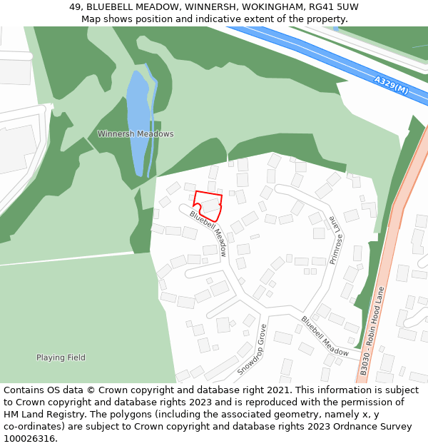 49, BLUEBELL MEADOW, WINNERSH, WOKINGHAM, RG41 5UW: Location map and indicative extent of plot