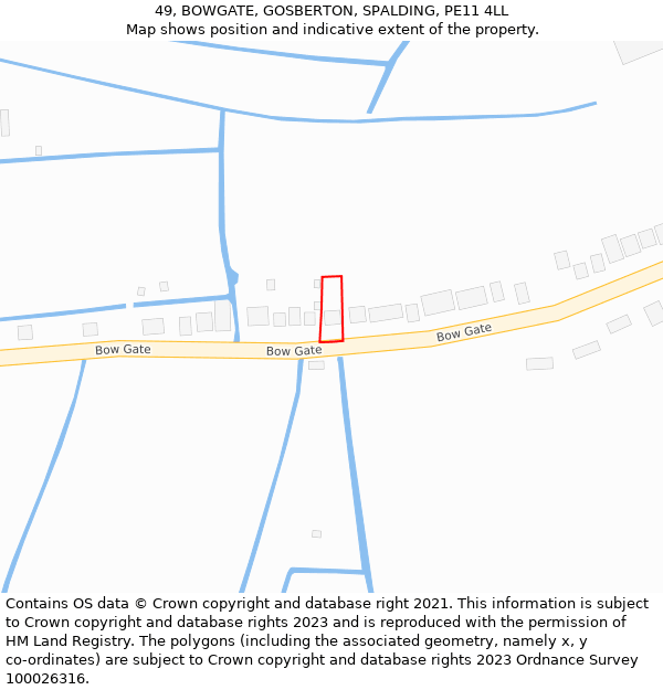 49, BOWGATE, GOSBERTON, SPALDING, PE11 4LL: Location map and indicative extent of plot