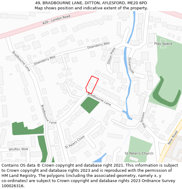 49, BRADBOURNE LANE, DITTON, AYLESFORD, ME20 6PD: Location map and indicative extent of plot