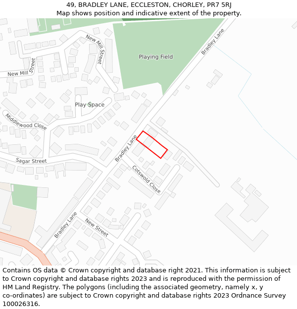 49, BRADLEY LANE, ECCLESTON, CHORLEY, PR7 5RJ: Location map and indicative extent of plot